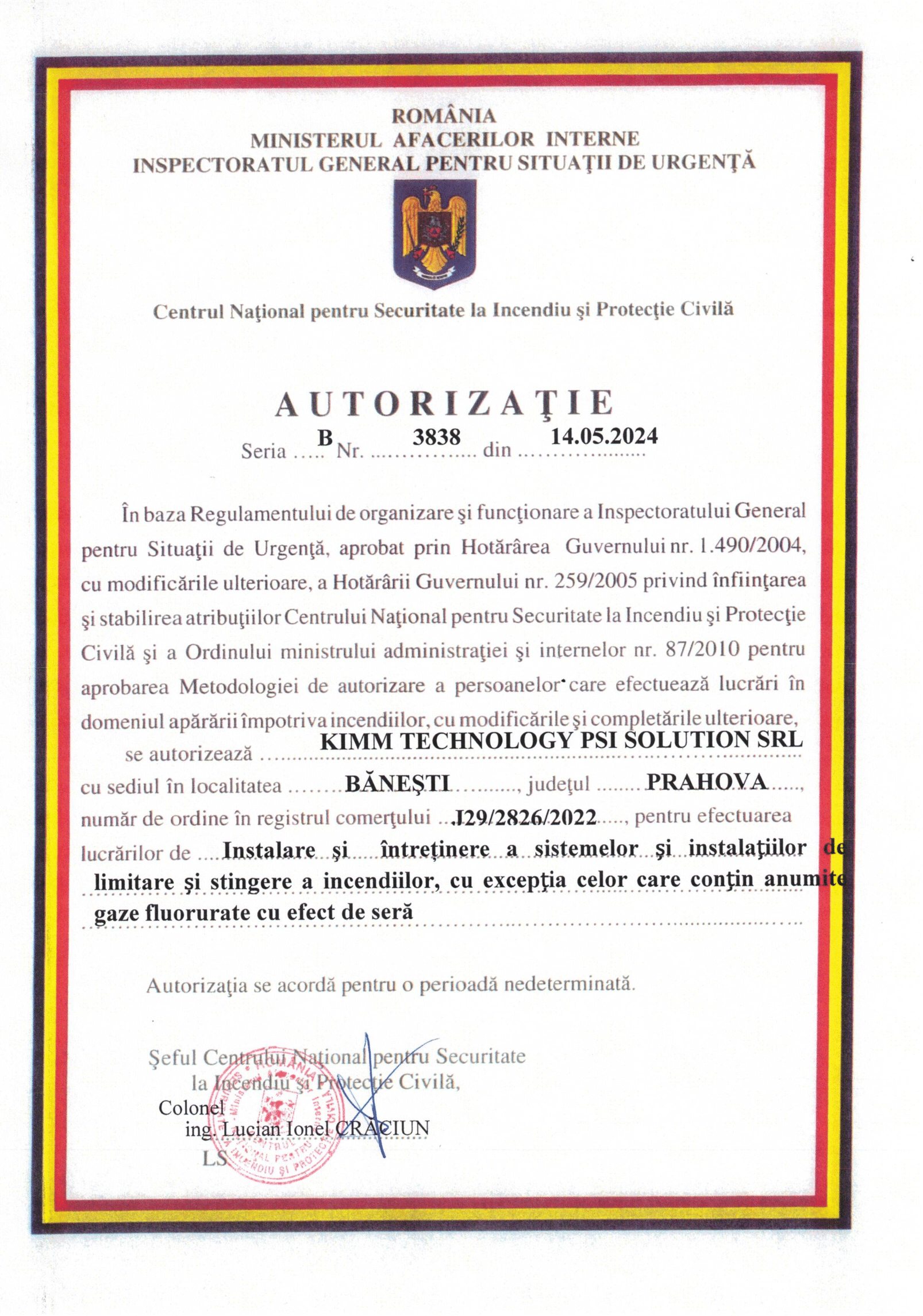 AUTORIZAȚIE SPRINKLERE