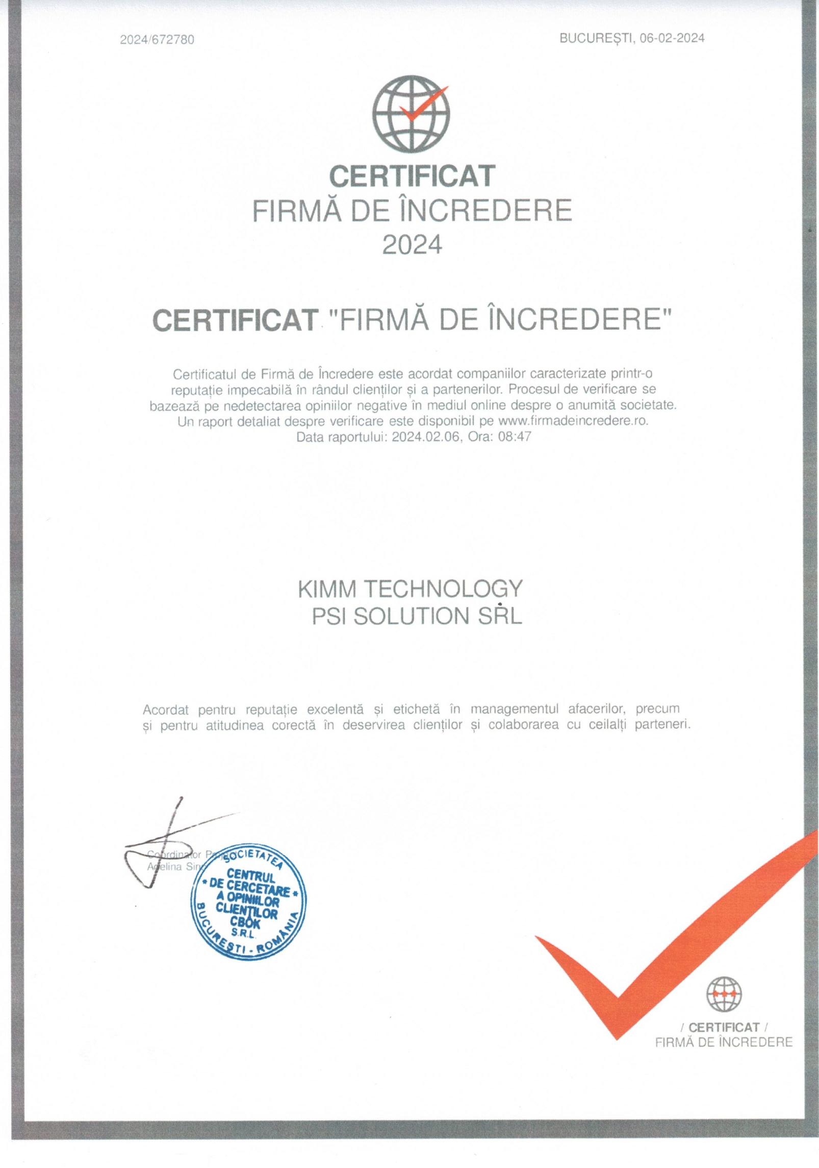CERTIFICAT FIRMĂ DE ÎNCREDERE